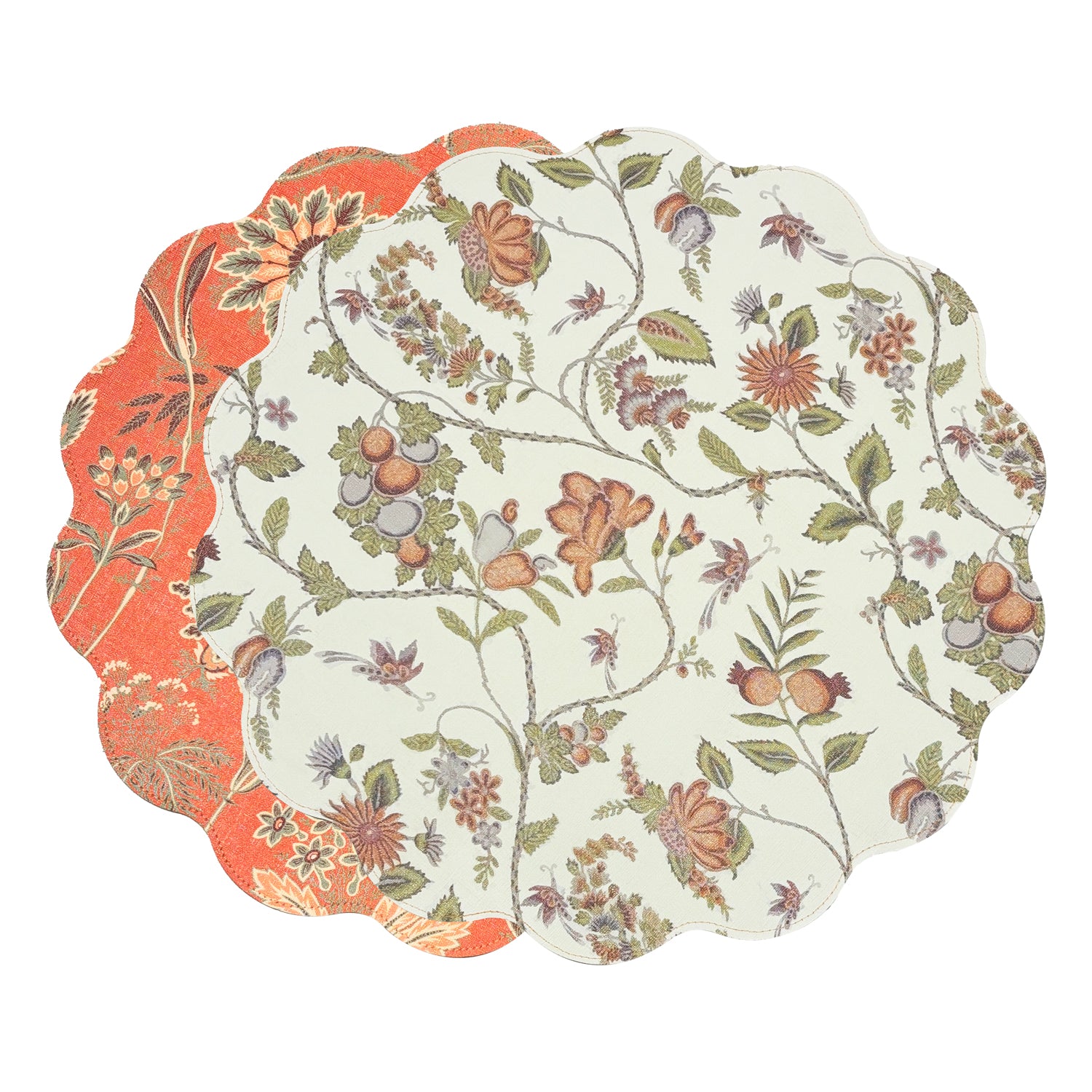 VIDA Autumn and Branches Reversible Round Placemats Set of 4 Persimmon &amp; Green