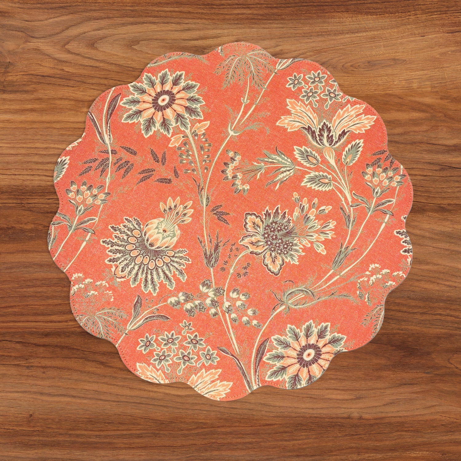 VIDA Autumn and Branches Reversible Round Placemats Set of 4 Persimmon &amp; Green
