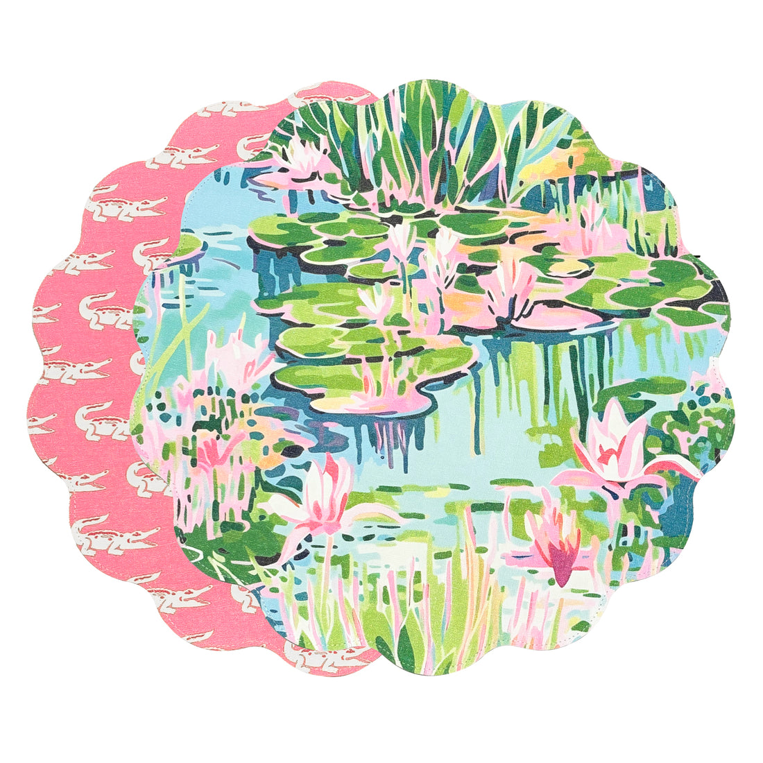 VIDA Everglades and Crocs Reversible Round Placemats Set of 4 Pink &amp; Green
