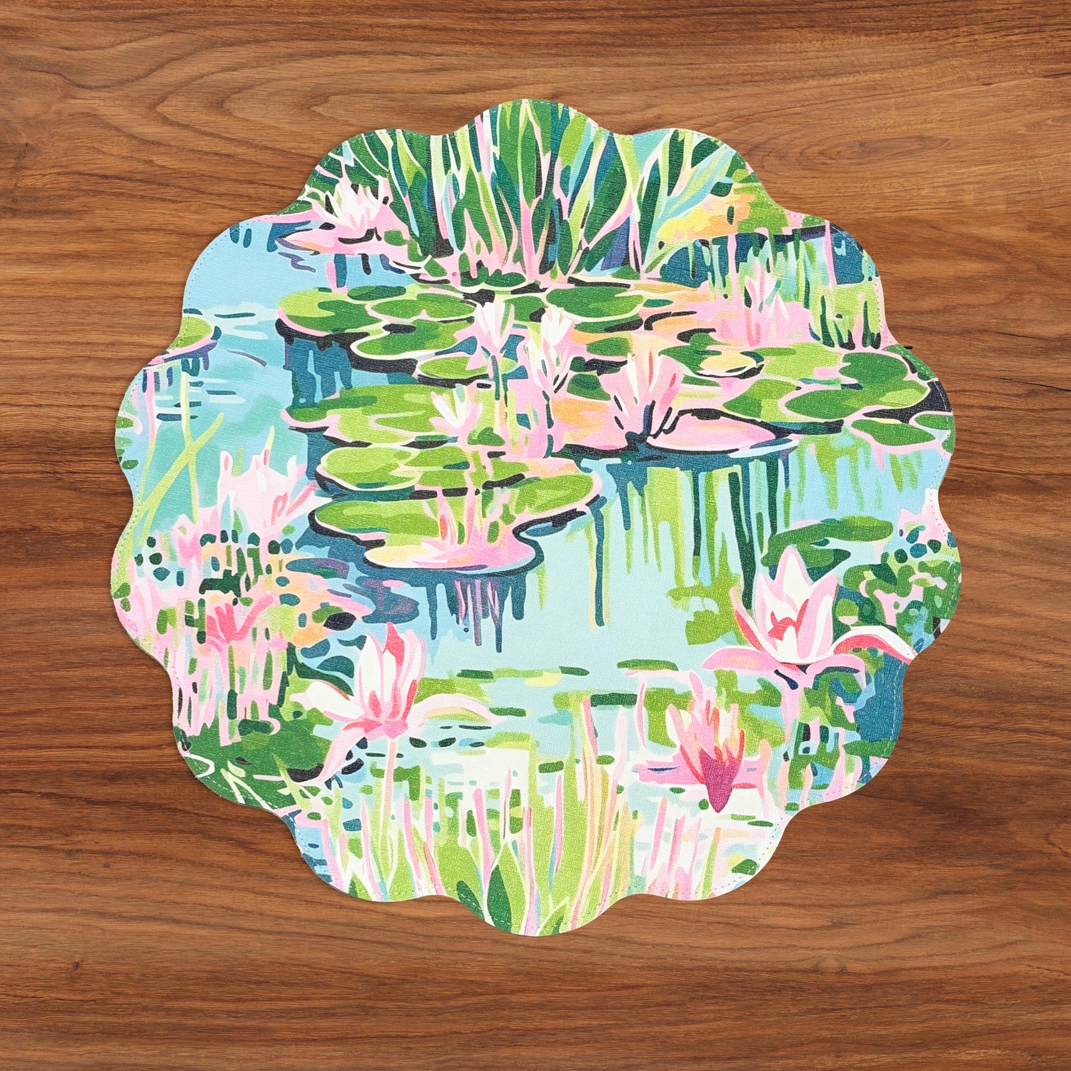 VIDA Everglades and Crocs Reversible Round Placemats Set of 4 Pink &amp; Green