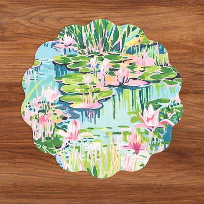 VIDA Everglades and Crocs Reversible Round Placemats Set of 4 Pink &amp; Green