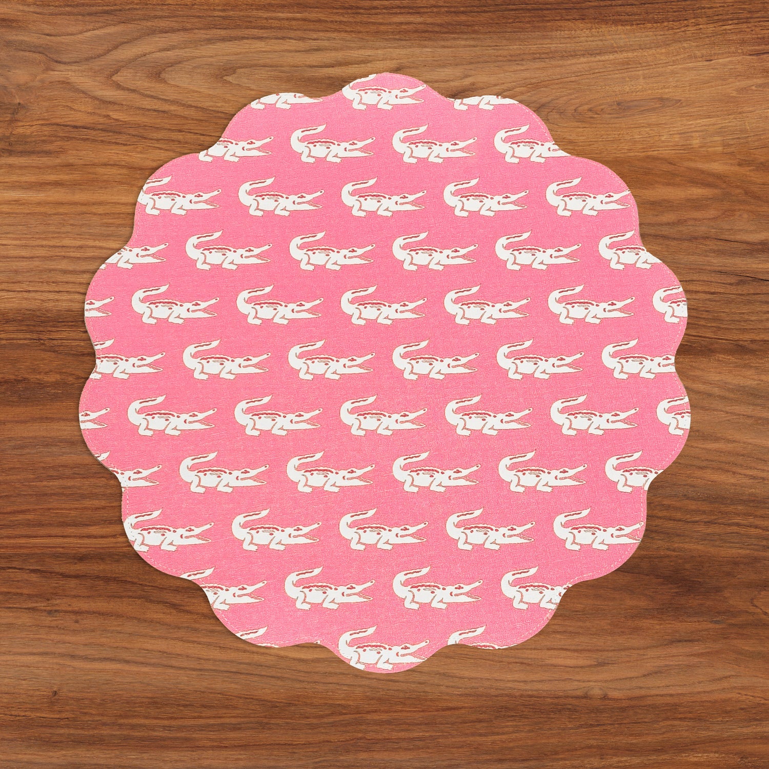 VIDA Everglades and Crocs Reversible Round Placemats Set of 4 Pink &amp; Green
