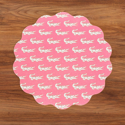 VIDA Everglades and Crocs Reversible Round Placemats Set of 4 Pink &amp; Green