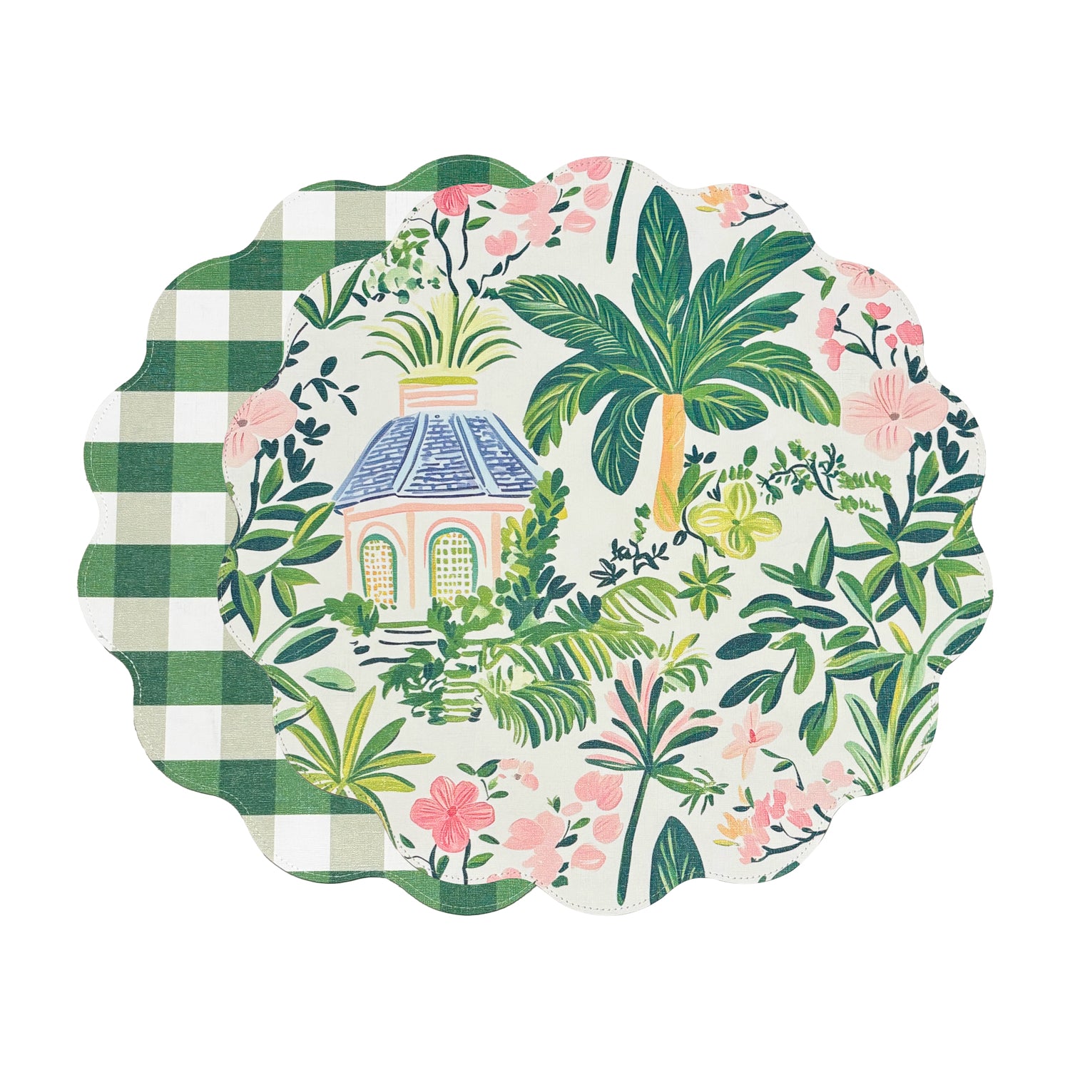 VIDA Cabana Reversible Round Placemats Set of 4 Pink &amp; Green
