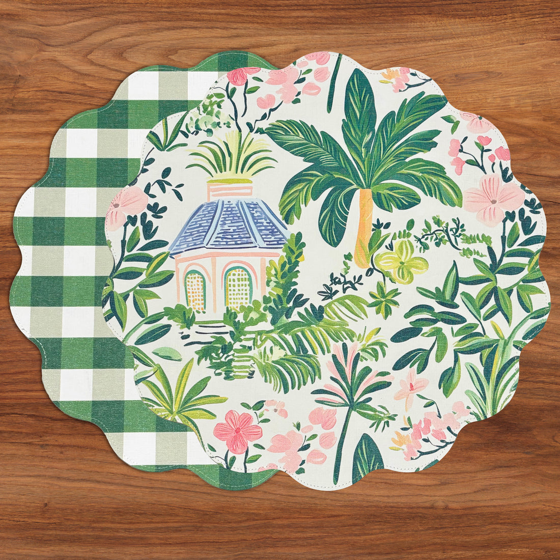 VIDA Cabana Reversible Round Placemats Set of 4 Pink &amp; Green
