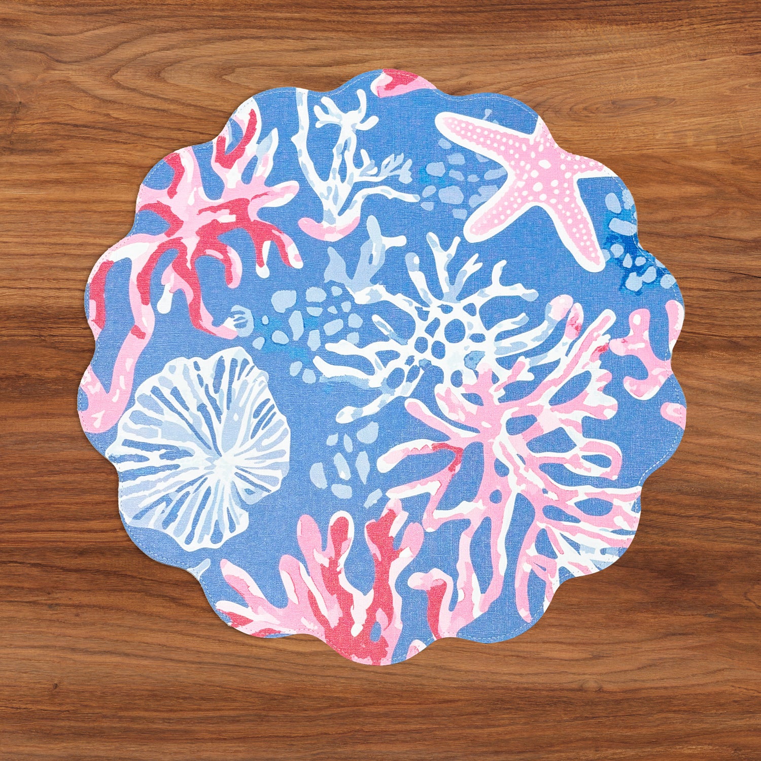 VIDA Sealife and Rattan Reversible Round Placemats Set of 4 Blue &amp; Pink