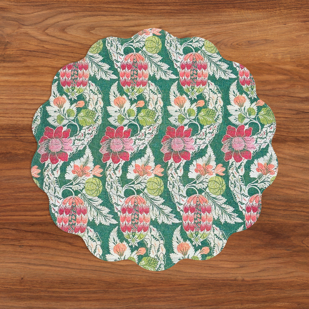 VIDA Laurent and Trellis Reversible Round Placemats Set of 4 Green &amp; White