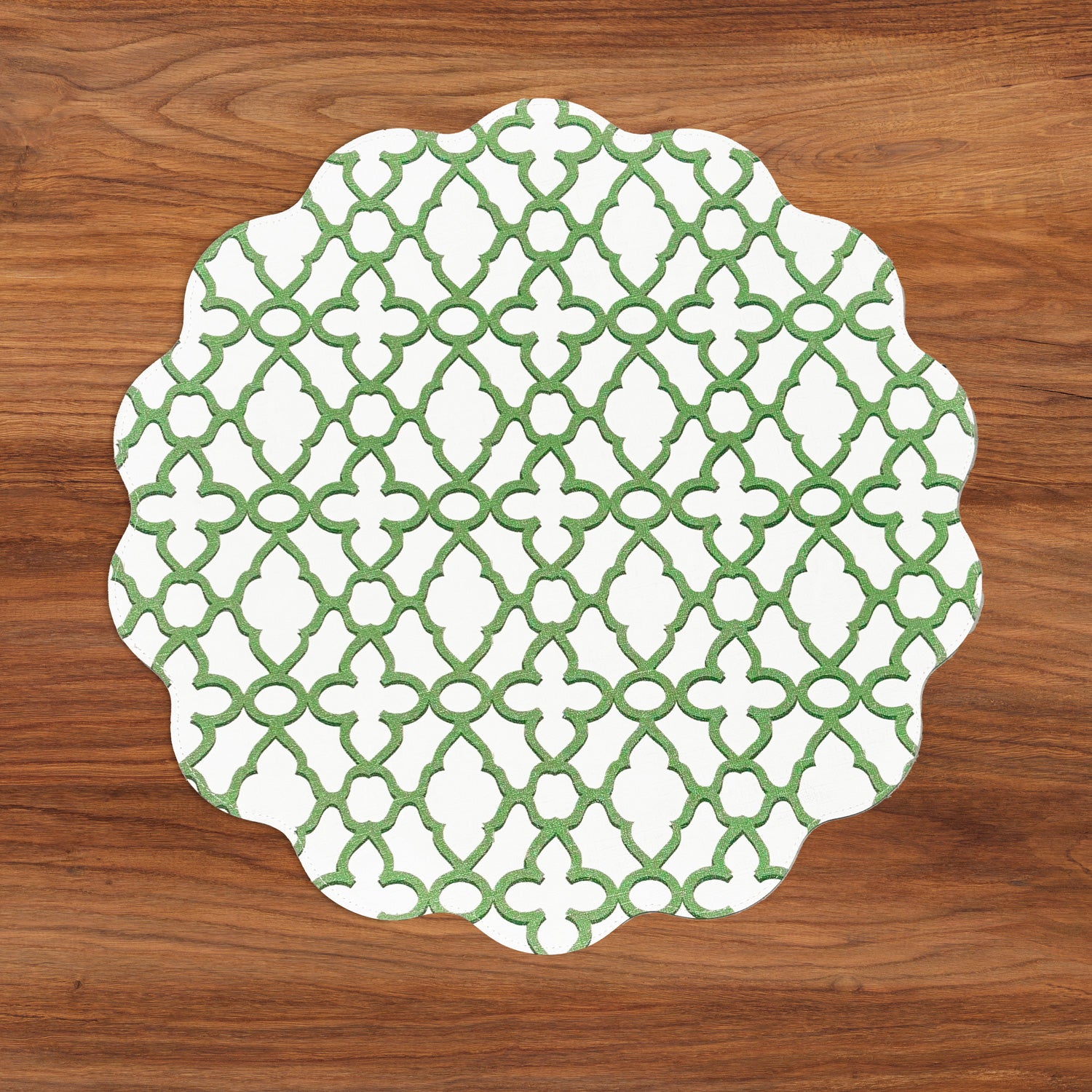 VIDA Laurent and Trellis Reversible Round Placemats Set of 4 Green &amp; White