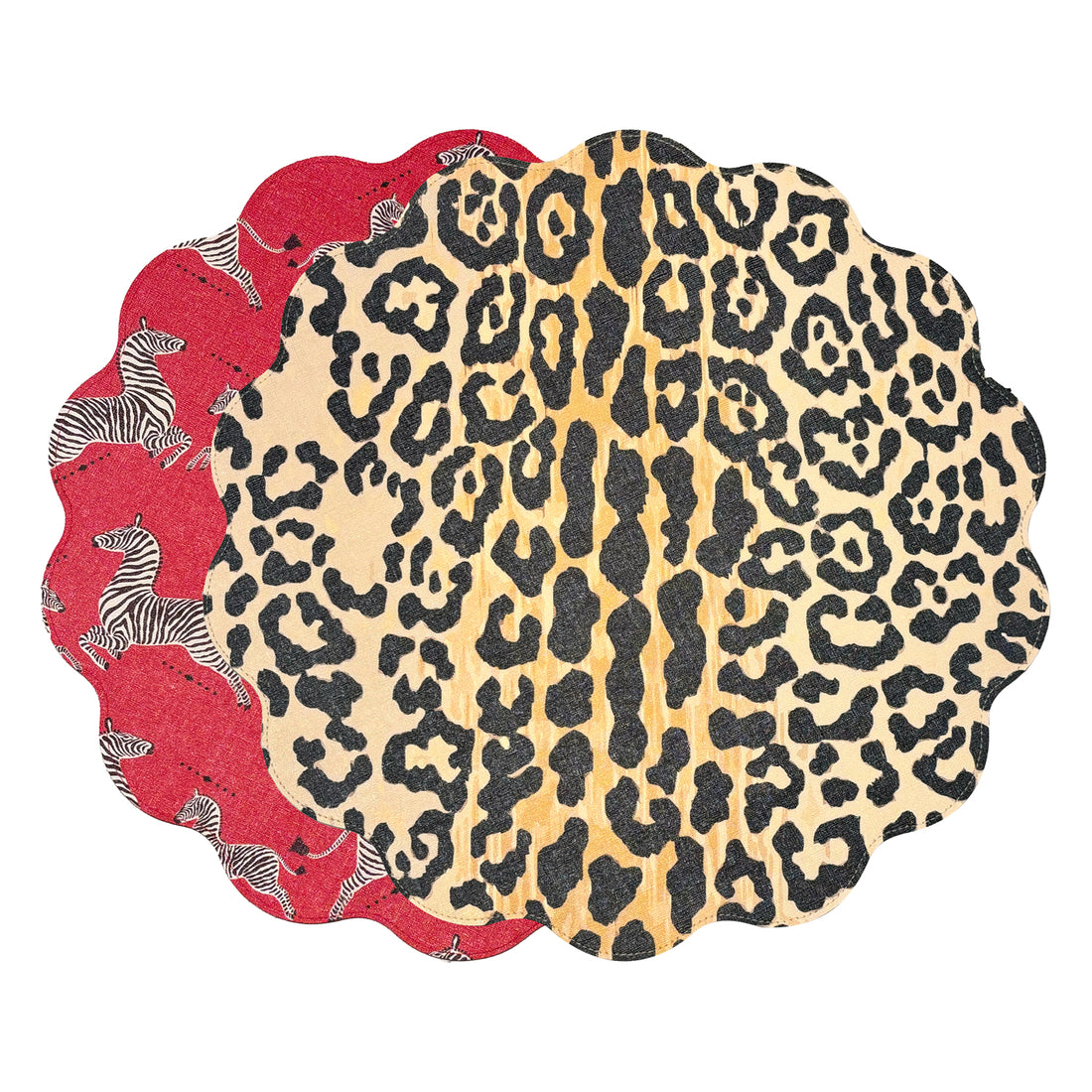 VIDA Cheetah and Zebra Reversible Round Placemats Set of 4 Red &amp; Black