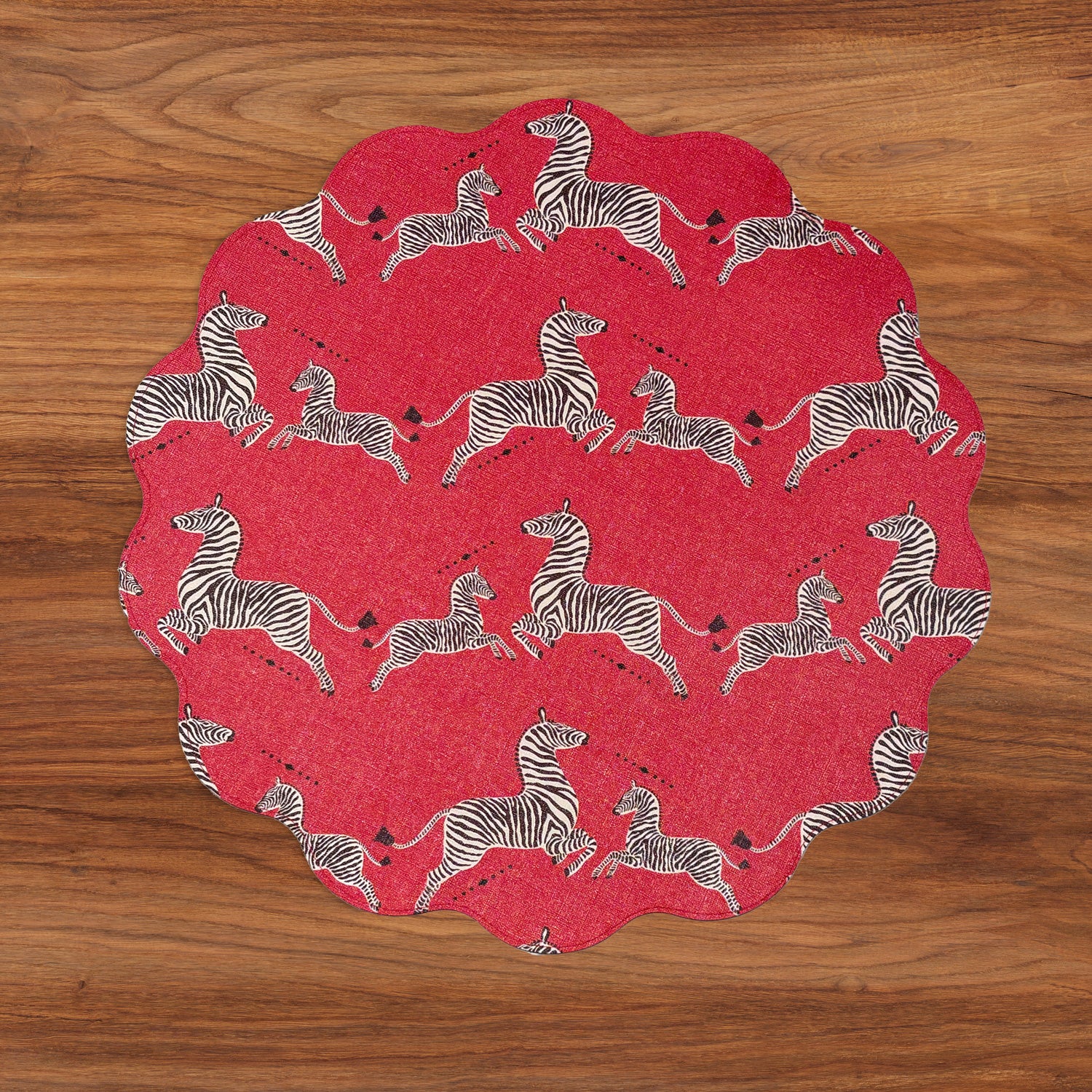 VIDA Cheetah and Zebra Reversible Round Placemats Set of 4 Red &amp; Black