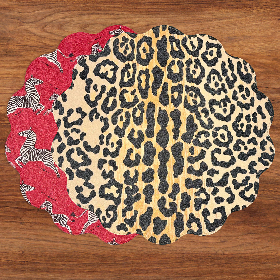 VIDA Cheetah and Zebra Reversible Round Placemats Set of 4 Red & Black