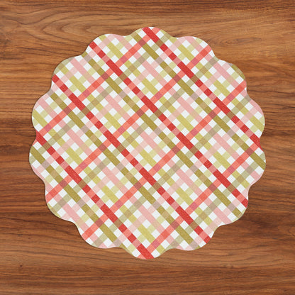 VIDA Pagoda and Carlie Plaid Reversible 15.5 Round Placemats Set of 4 Red &amp; Orange