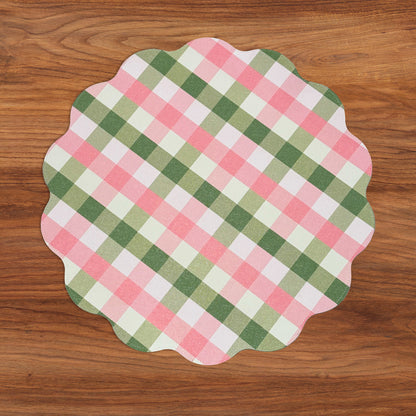 VIDA Tropical Floral and Preppy Plaid Reversible Round Placemats Set of 4 Pink &amp; Green