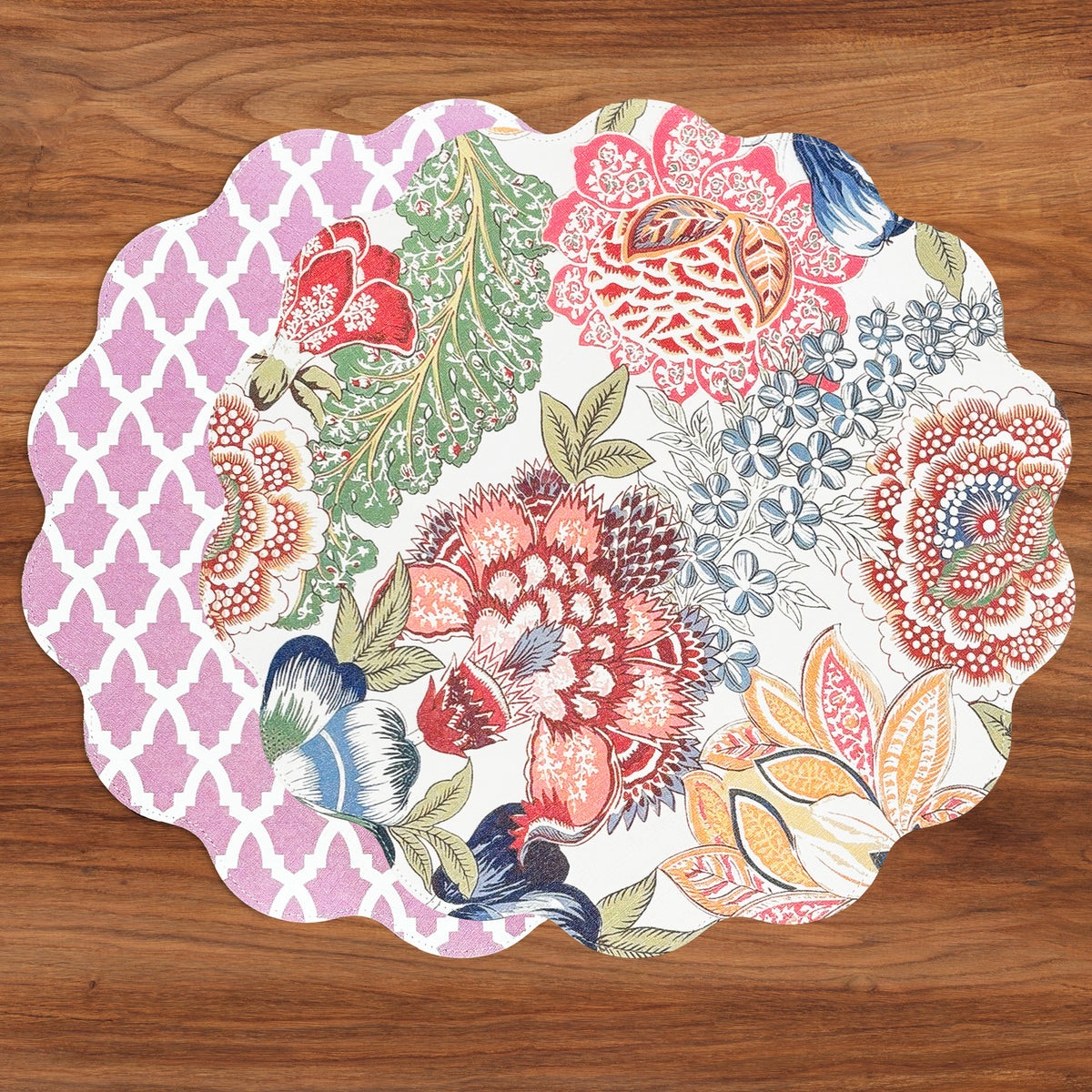 VIDA Eggplant and Pink  Reversible Round Placemats Set of 4 Blue &amp; Pink