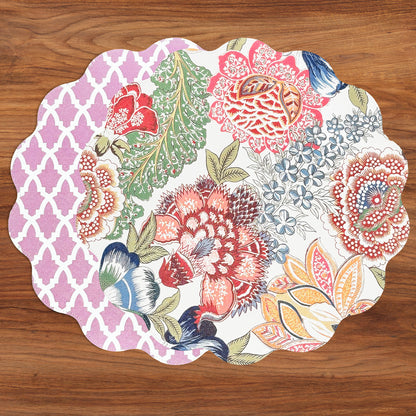 VIDA Eggplant and Pink  Reversible Round Placemats Set of 4 Blue &amp; Pink