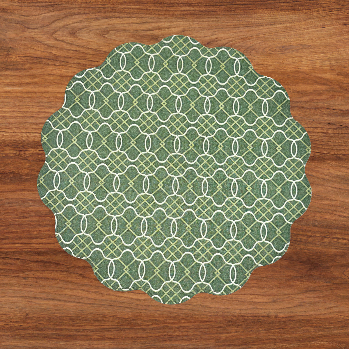 VIDA Cabbage Roses and Trellis Reversible Round Placemats Set of 4 Green &amp; Red