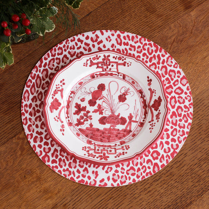 VIDA Faenza and Cheetah Reversible Round Placemats Set of 4 White &amp; Red