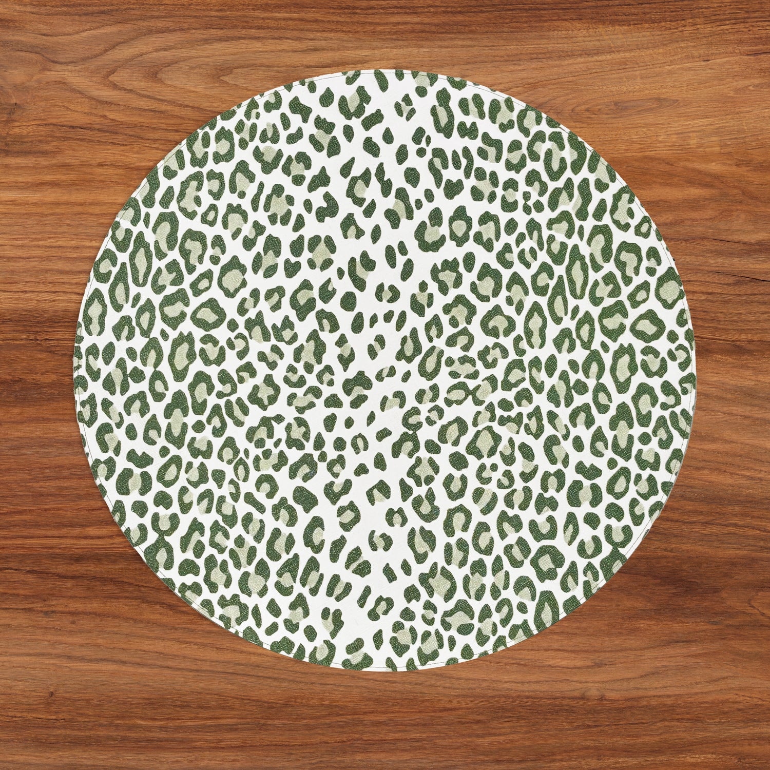 VIDA Faenza and Leopard Reversible Round Placemats Set of 4 White &amp; Green