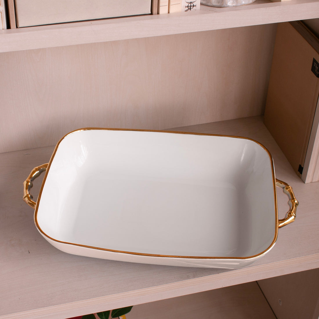 CERAMIC Bambu Rectangular Casserole Cream & White