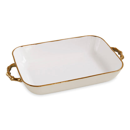 CERAMIC Bambu Rectangular Casserole Cream &amp; White
