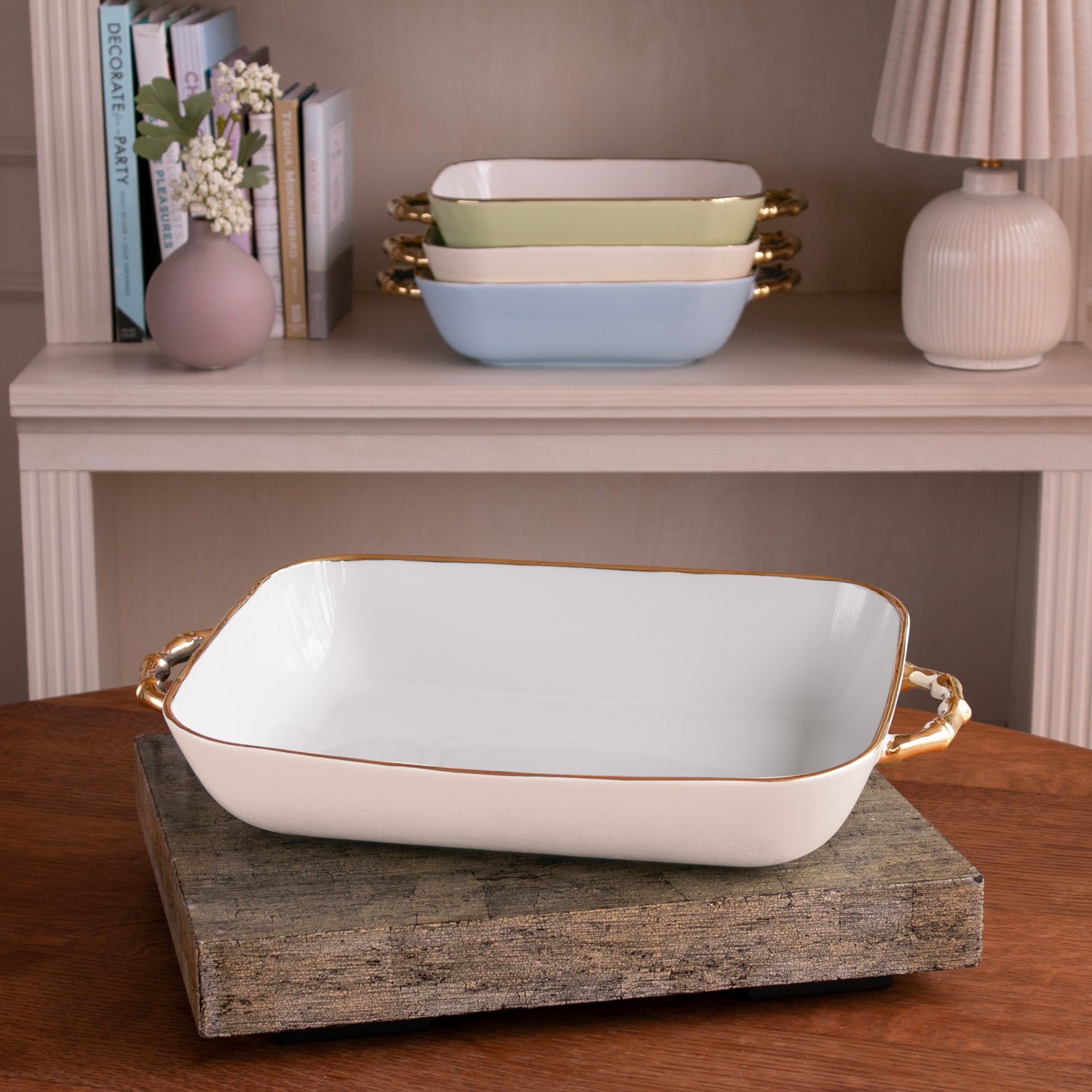 CERAMIC Bambu Rectangular Casserole Cream &amp; White