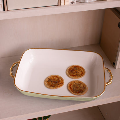CERAMIC Bambu Rectangular Casserole Pistachio &amp; White
