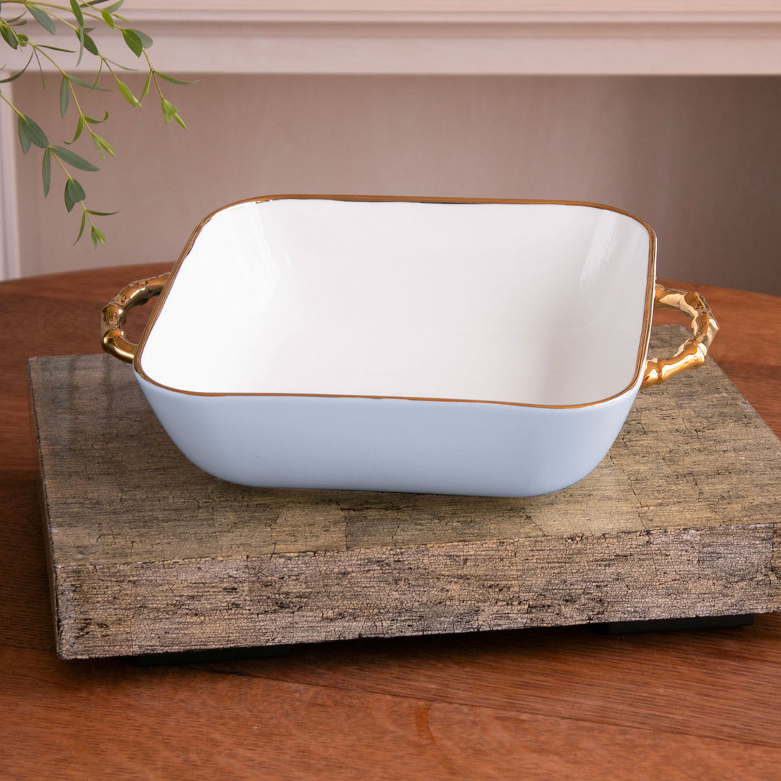 CERAMIC Bambu Square Casserole Periwinkle & White