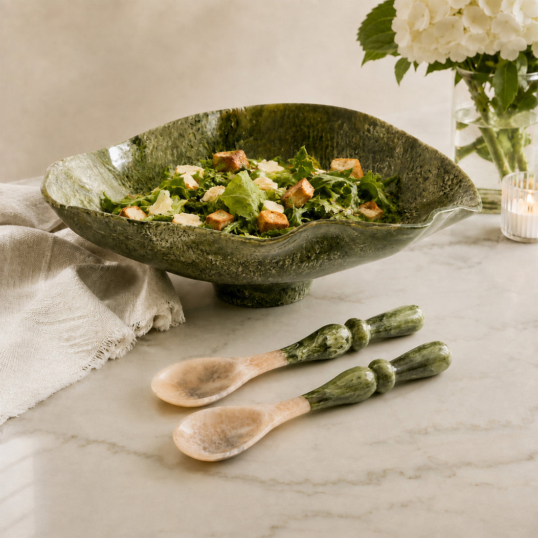 RESIN Malachite Salad Servers (Green)