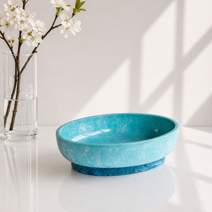 RESIN Rio Large Oval Bowl with Base (Turquoise and Blue)
