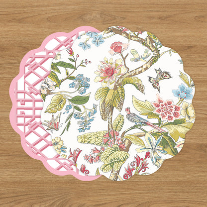 VIDA Floral and Trellis Reversible Placemats Set of 4 (Multi &amp; Pink)