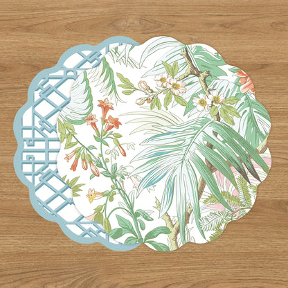 VIDA Tropical and Trellis Reversible Placemats Set of 4 (Green &amp; Blue)