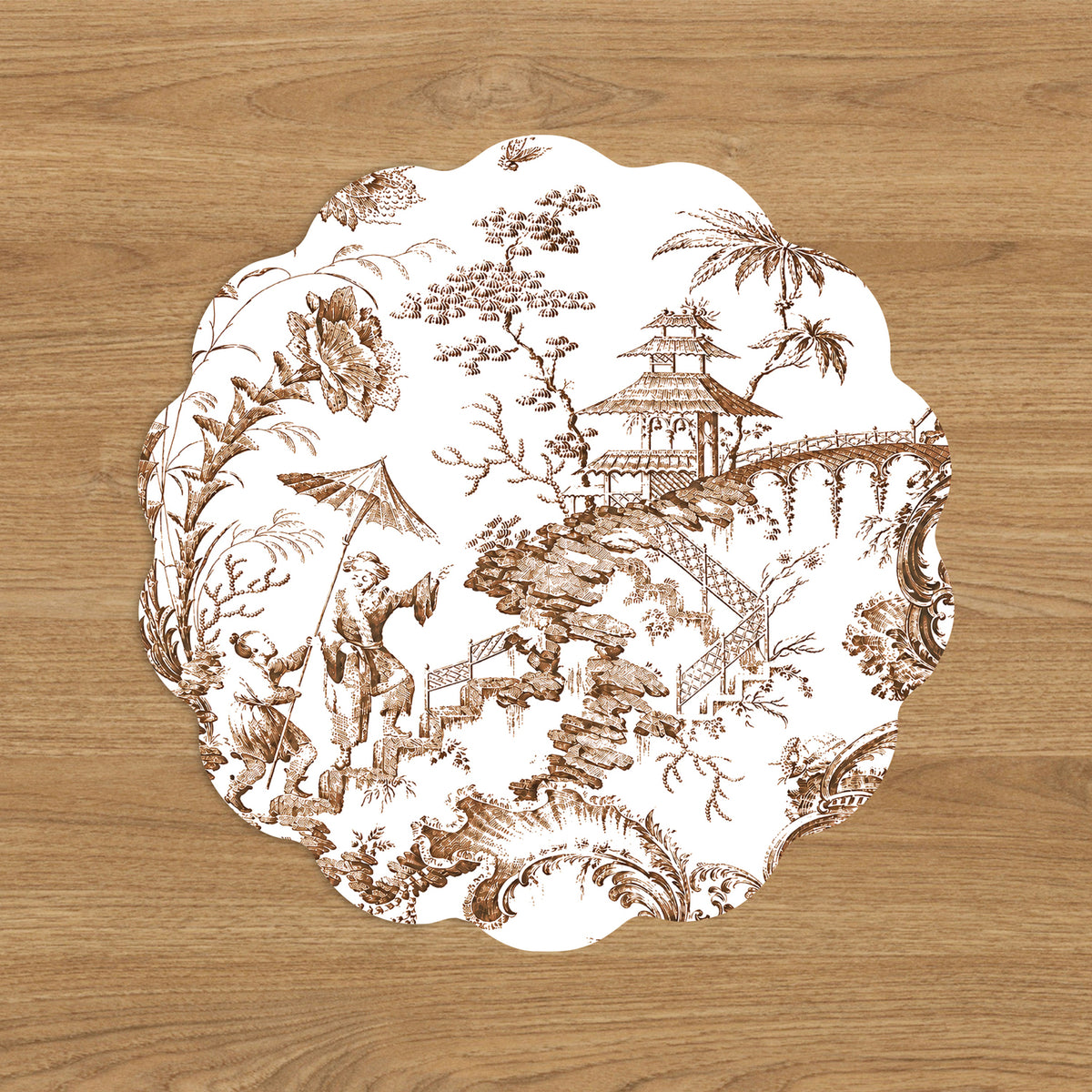 VIDA Chinoiserie and Tropical Reversible Placemats Set of 4 (Brown and Floral)