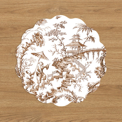VIDA Chinoiserie and Tropical Reversible Placemats Set of 4 (Brown and Floral)