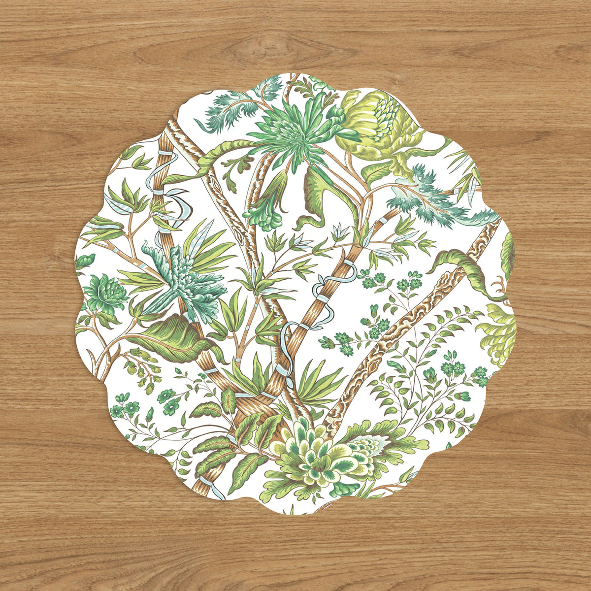 VIDA Chinoiserie and Tropical Reversible Placemats Set of 4 (Brown and Floral)