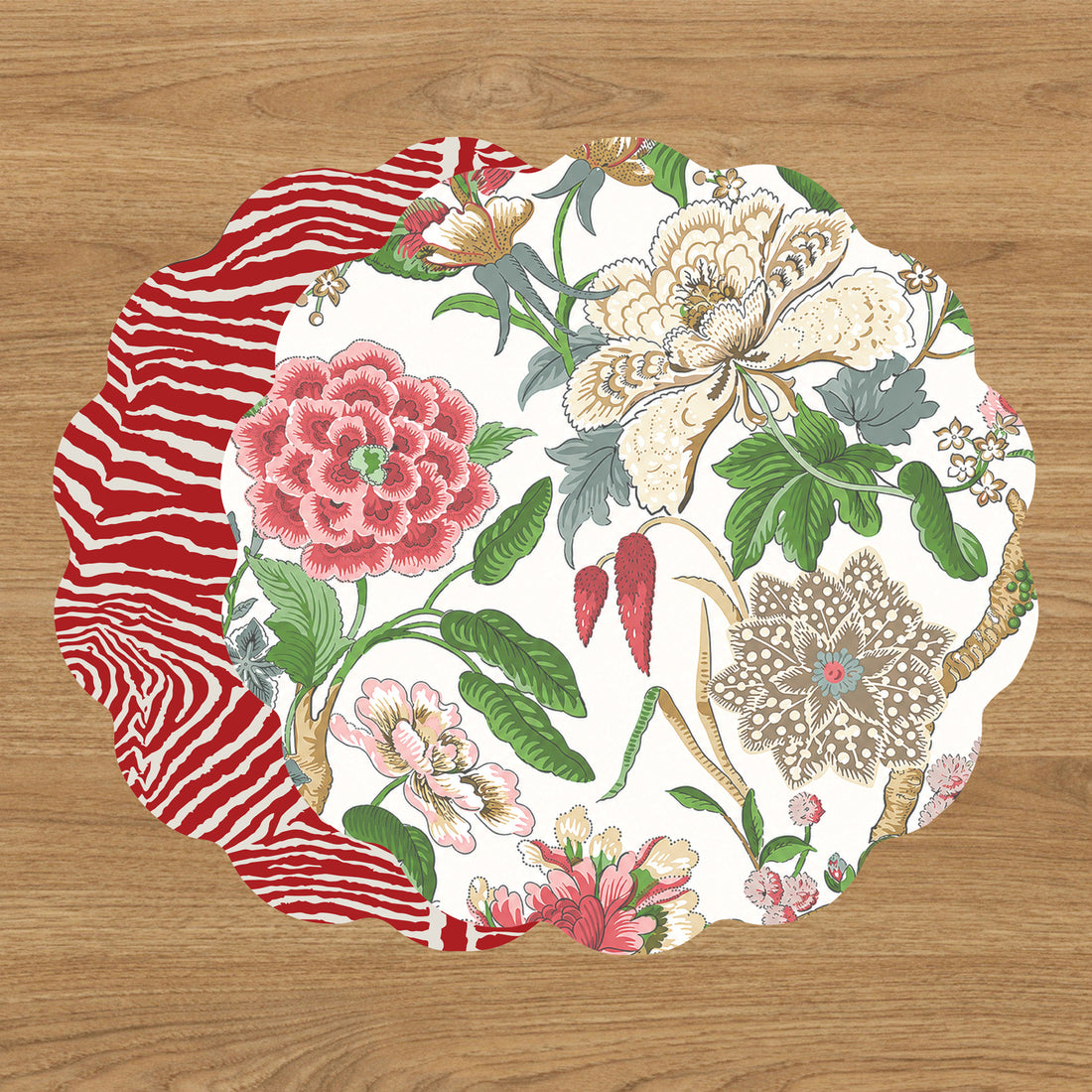 VIDA Zebra and Floral Reversible Placemats Set of 4 (Red &amp; Multi)