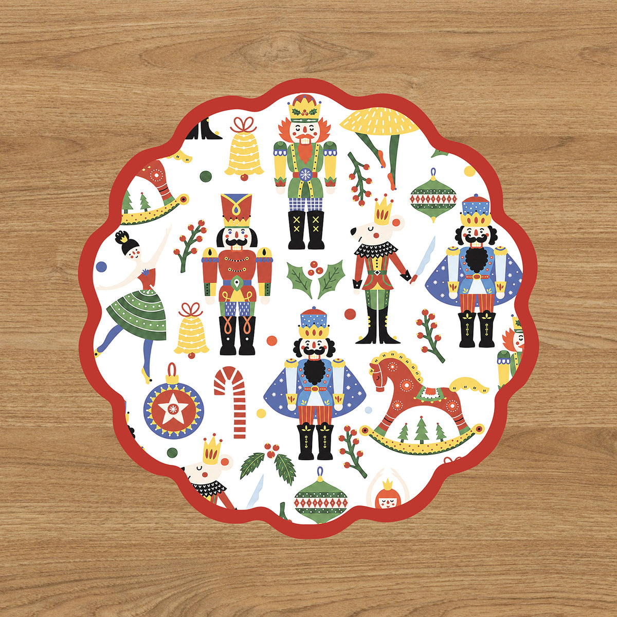 VIDA Nutcracker and Plaid Reversible Placemats Set of 4 (Red and Green)