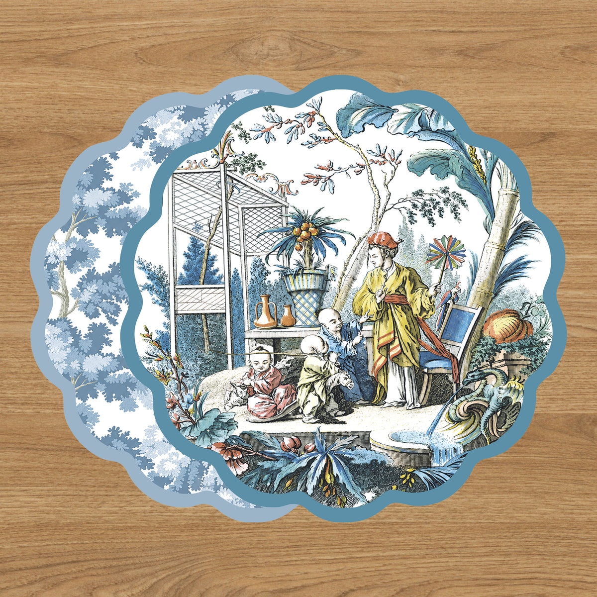 VIDA Chinoiserie and Branches Reversible Placemats Set of 4 (Blue and White)