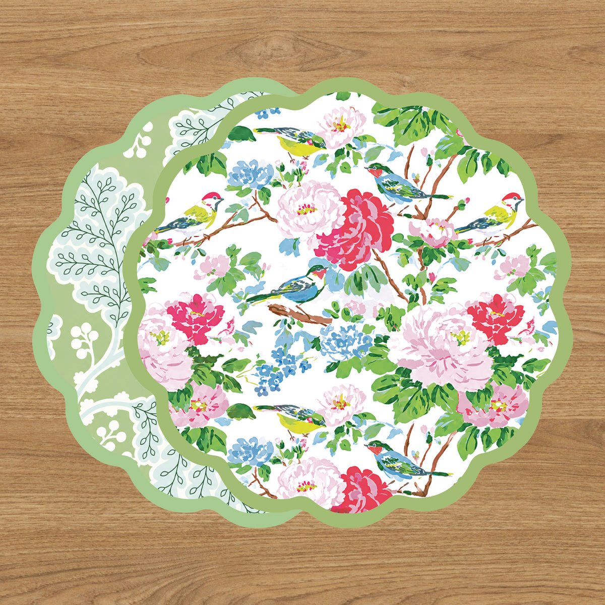 VIDA Blue Birds and Leaves Reversible Placemats Set of 4 (Blue &amp; Green)