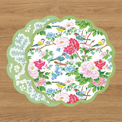 VIDA Blue Birds and Leaves Reversible Placemats Set of 4 (Blue &amp; Green)