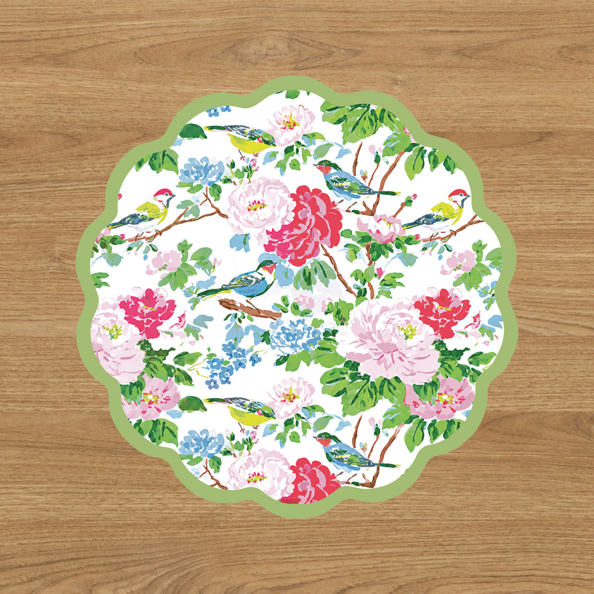 VIDA Blue Birds and Leaves Reversible Placemats Set of 4 (Blue &amp; Green)