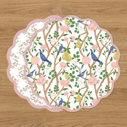 VIDA Birds, Pears and Vines Reversible Placemats Set of 4 (Pink &amp; Green)