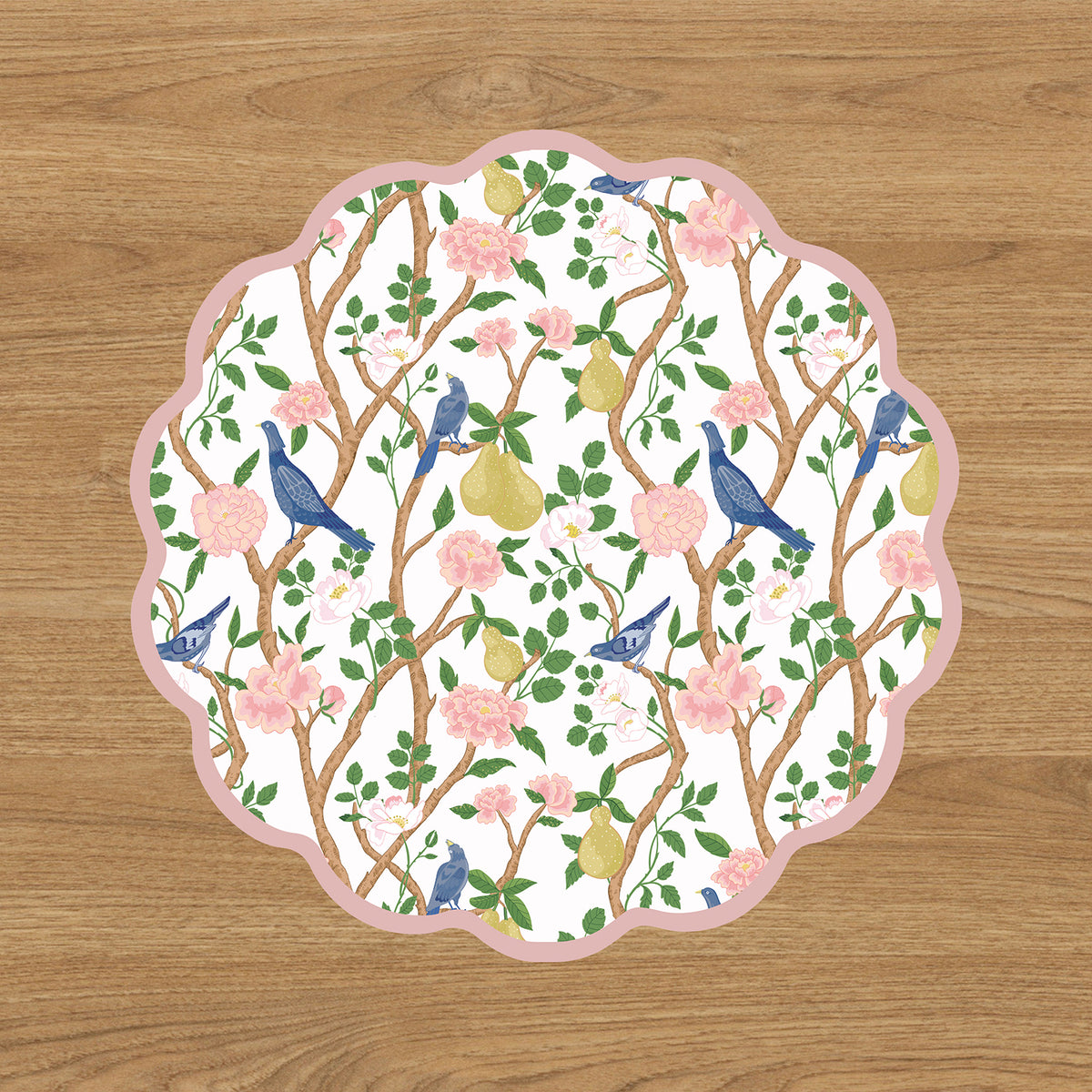VIDA Birds, Pears and Vines Reversible Placemats Set of 4 (Pink &amp; Green)