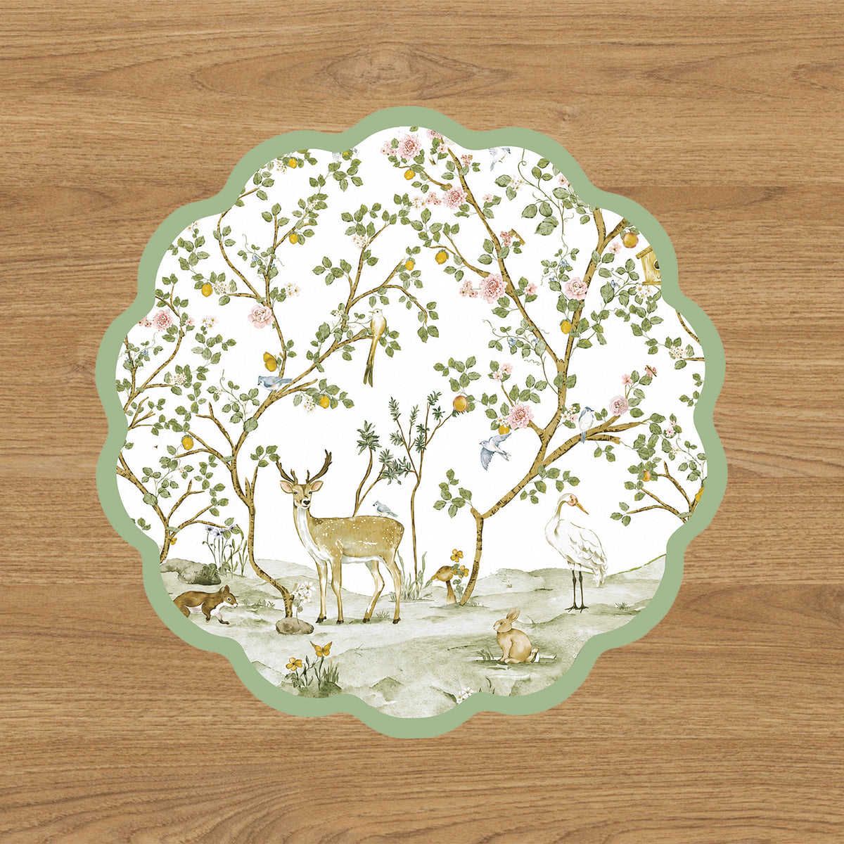 VIDA Forest Animals and Branches Reversible Placemats Set of 4 (Green &amp; Brown)