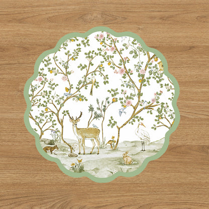 VIDA Forest Animals and Branches Reversible Placemats Set of 4 (Green &amp; Brown)
