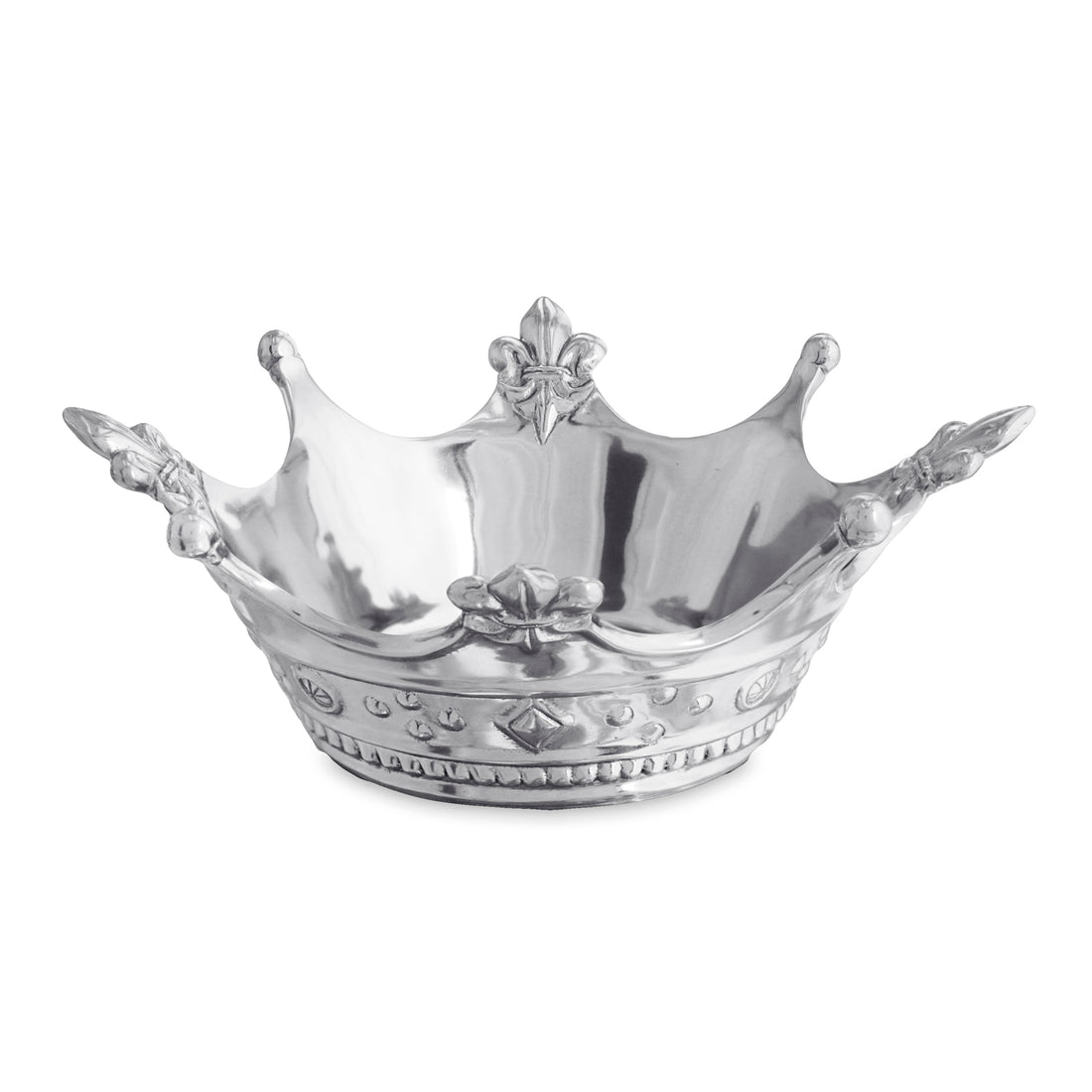 Silver crown-shaped bowl on a white background