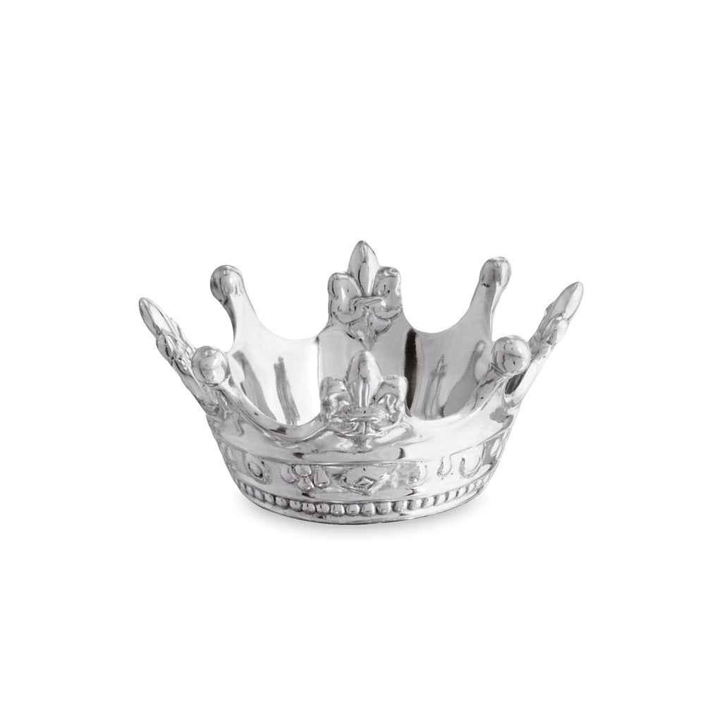 Small silver crown-shaped bowl on a white background