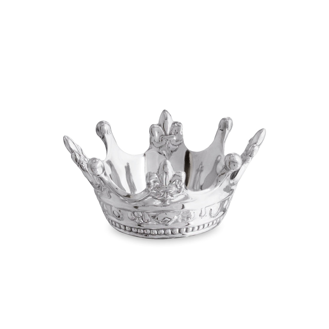 Small silver crown-shaped bowl on a white background