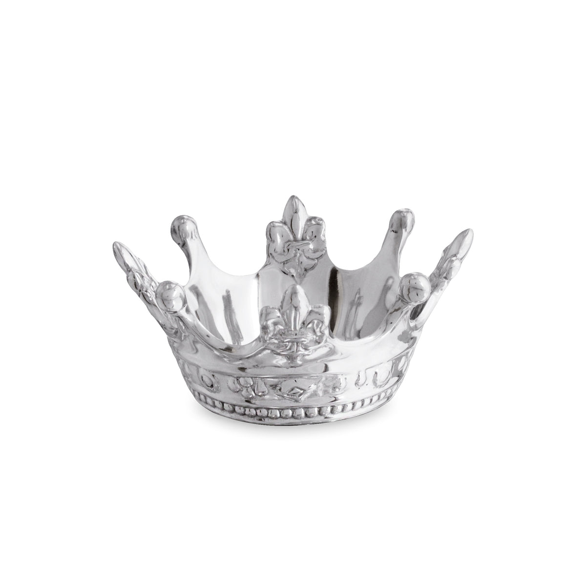 Small silver crown-shaped bowl on a white background