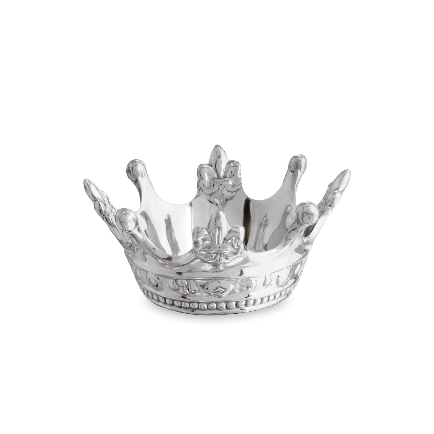 Small silver crown-shaped bowl on a white background