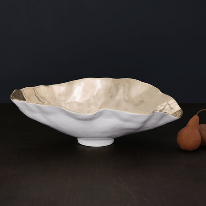 THANNI Maia Large Oval Bowl (White and Gold)